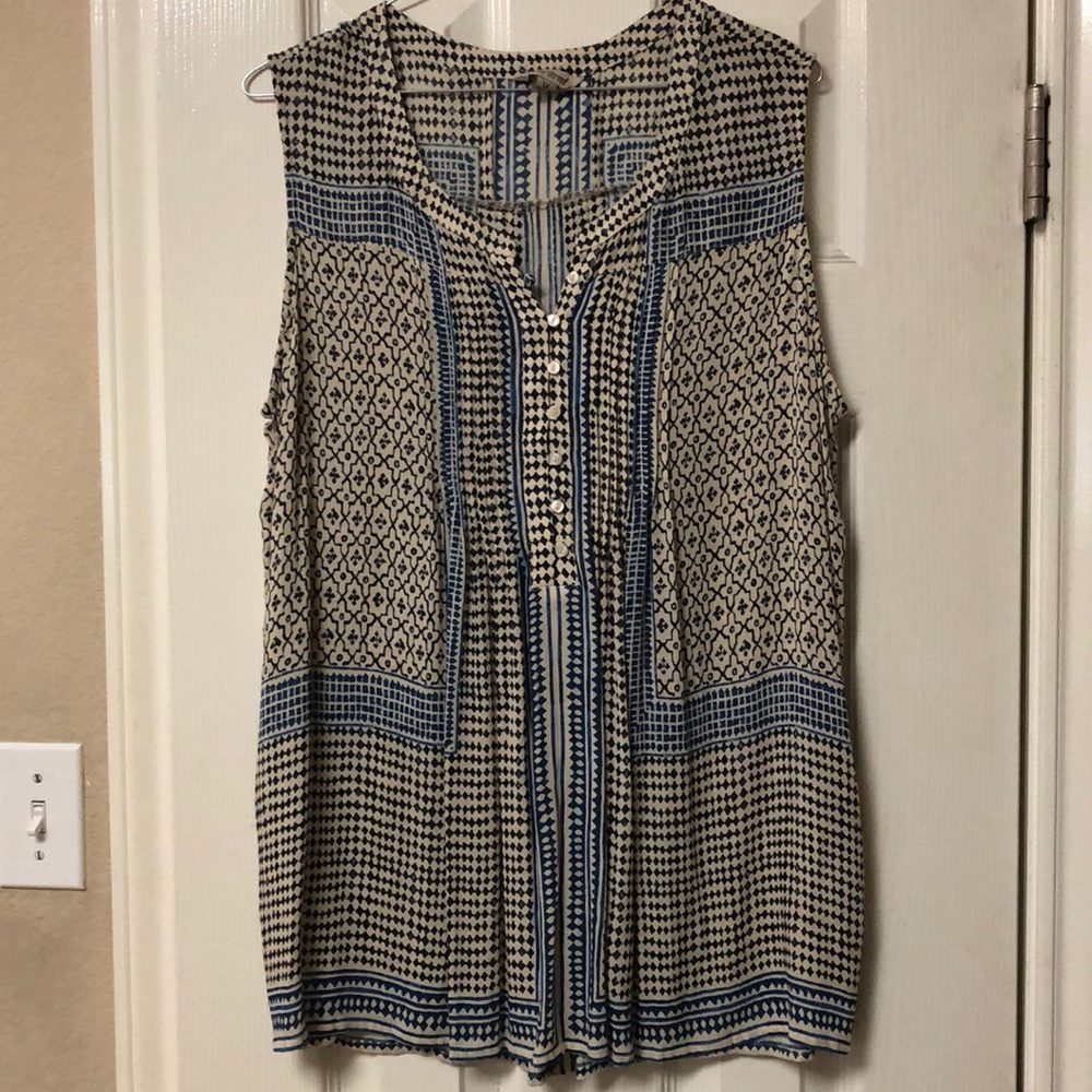 Lucky Brand Blue, Navy & Cream Blouse Tank Top Sz 1X